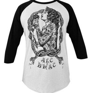 Eve Men’s Tattoo Art Woman with Serpents White Black Baseball Tee S-M-L-XL-2X